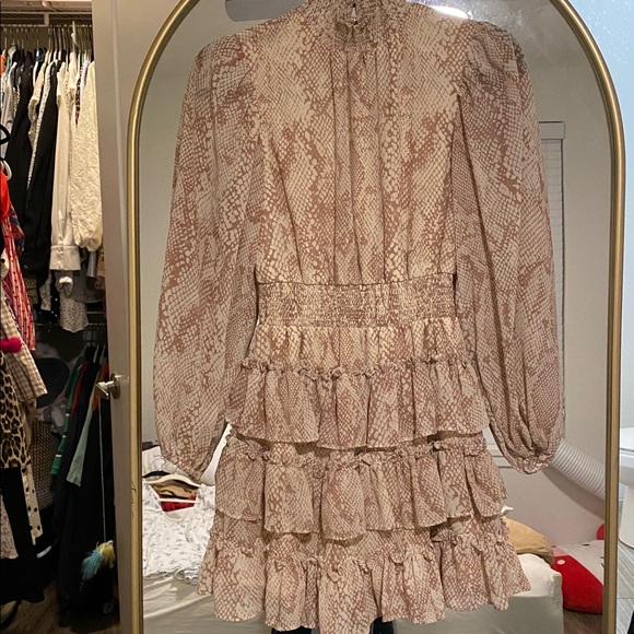 Express Snake Print Ruffle Dress - Picture 3 of 5